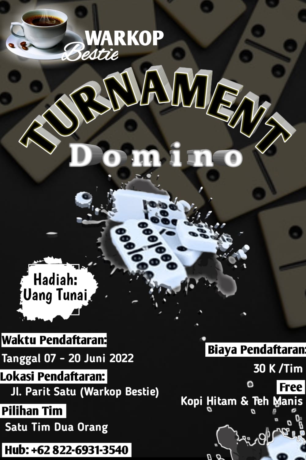 Pamflet Turnamen Domino di Warkop Bestie Parit 1 Kuala Tungkal 
